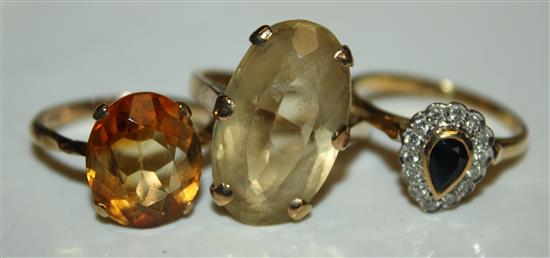 3 9ct gold stone set rings